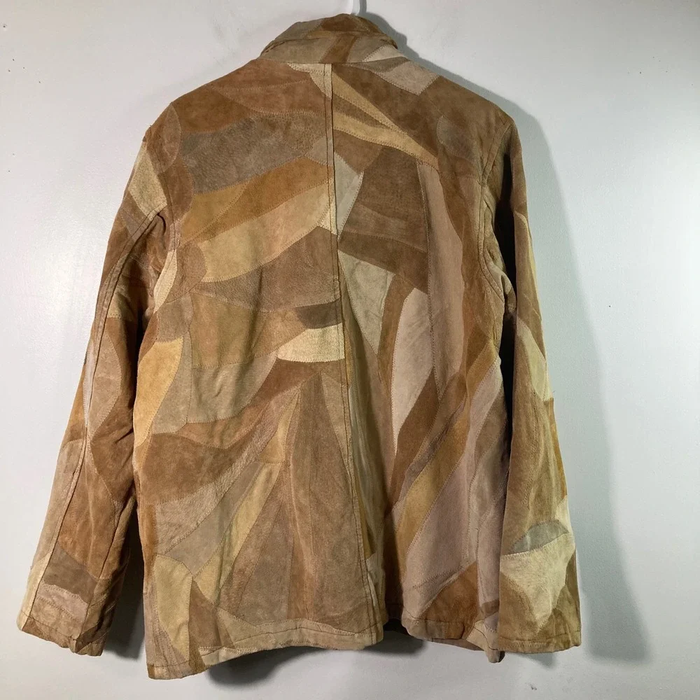 Womens Suede Patchwork Leather Jacket Tan‎ Brown 2X Leather Polyester